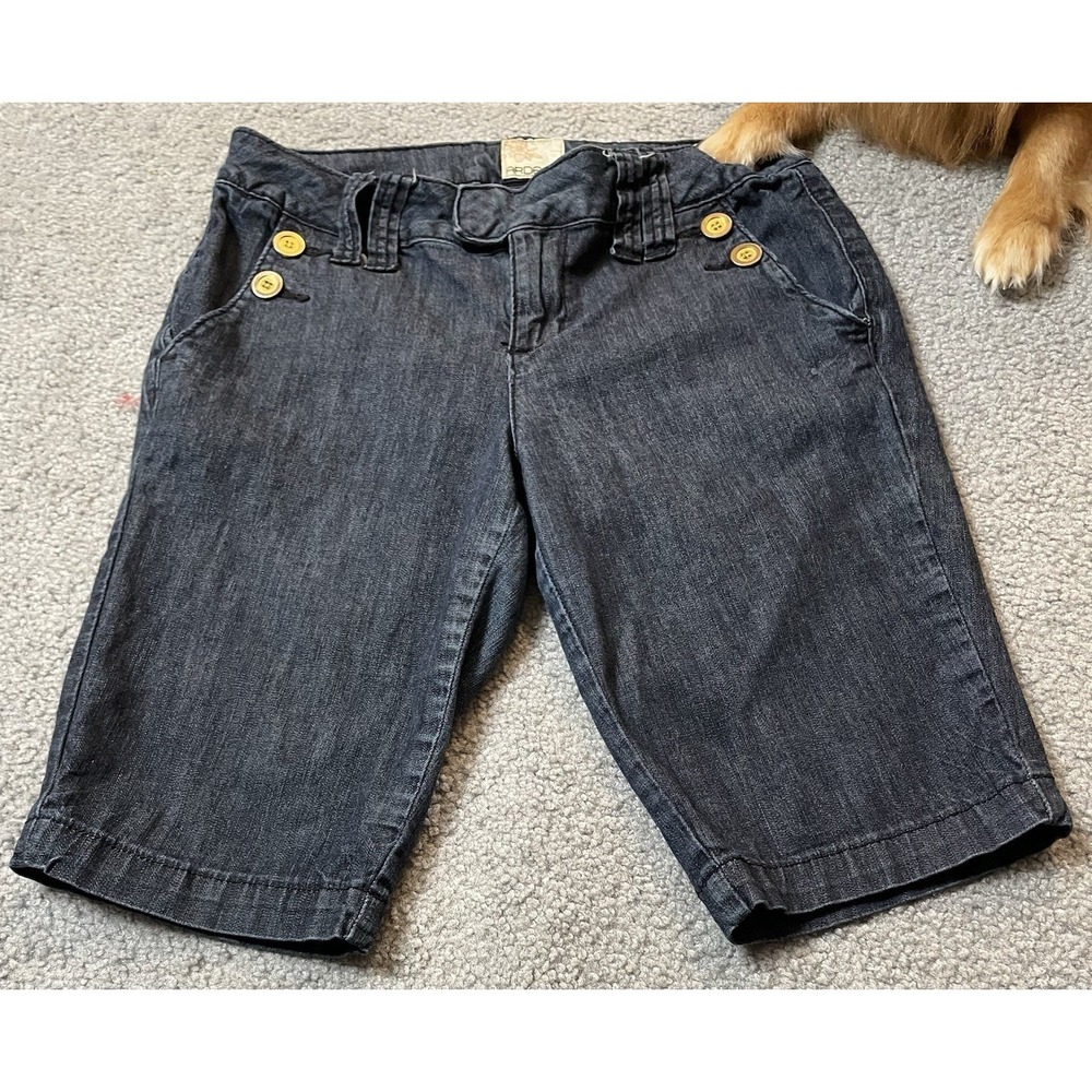Y2K Arden Bermuda Shorts Women's 6 Blue Low Rise Pockets Buttons Athleisure